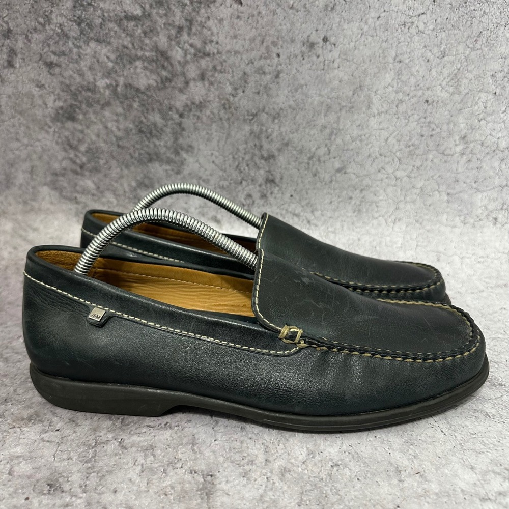 Johnston & Murphy Loafers Mens 10.5 Dark Green Leather Slip On Contrast Stitch
